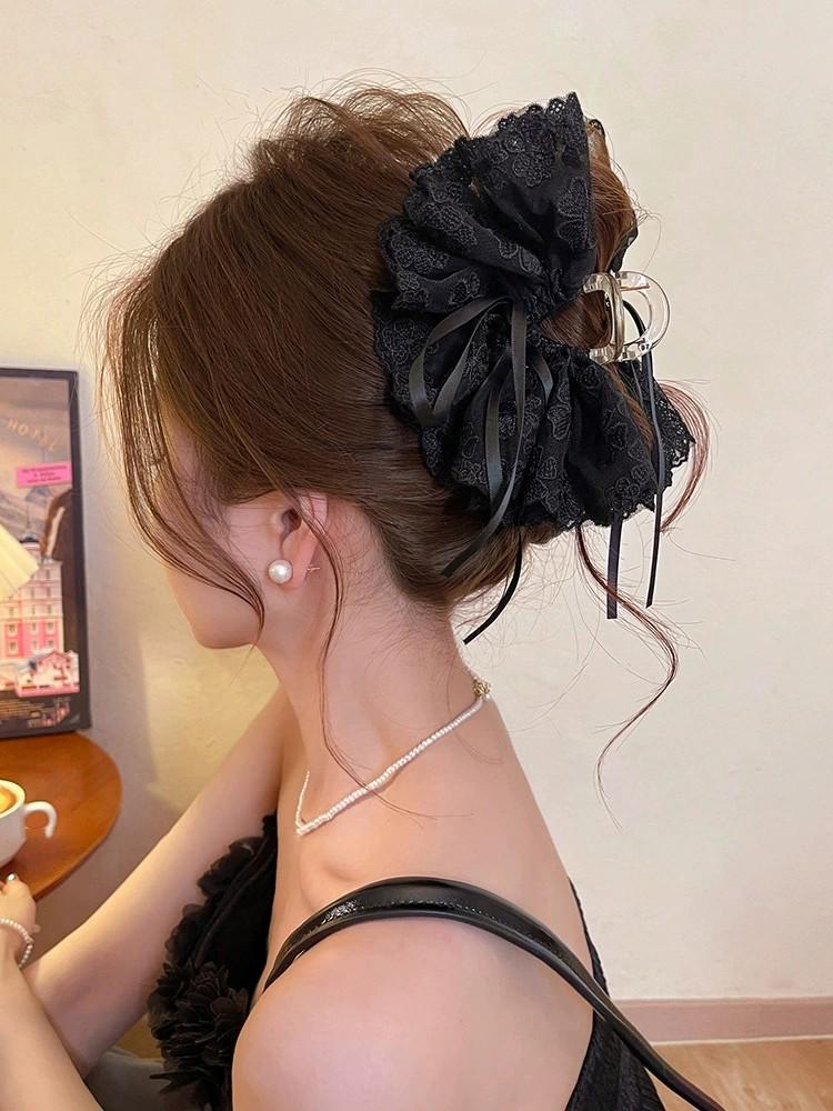 Korean Polka Dot Bow Claw Hair Clip - High-End Cloud Bubble Design for Women