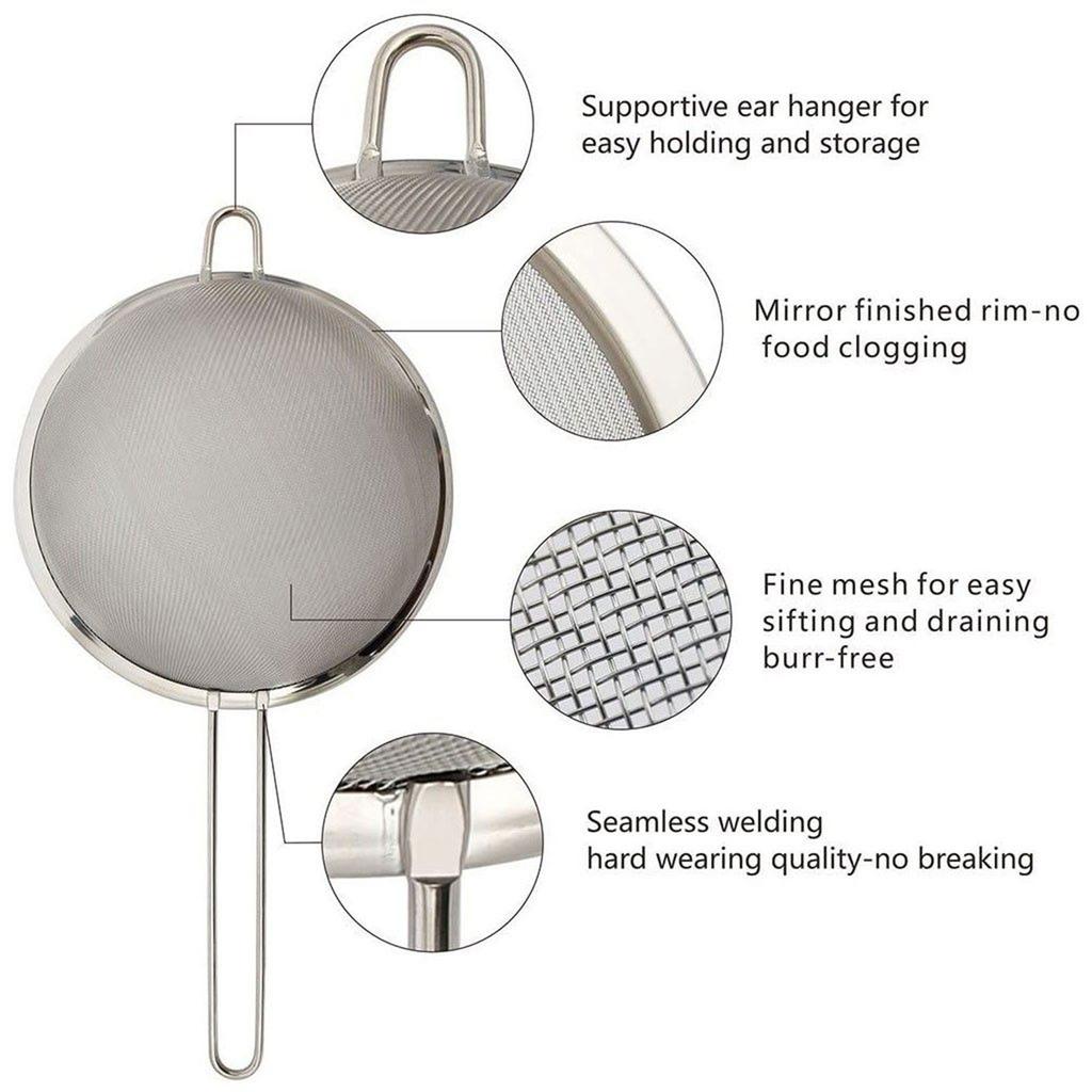 3pcs Stainless Steel Wire Fine Mesh Oil Strainers Flour Colander Sieve Sifter Filter Baking Kitchen Accessories