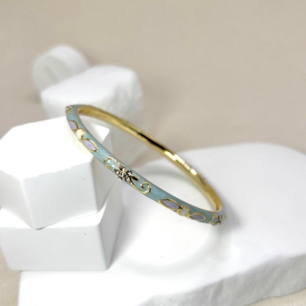 Colorful Chinese Flower Bangle Thin Women's Hand Bracelet Bohemian Vintage Cloisonne Bangle Girls