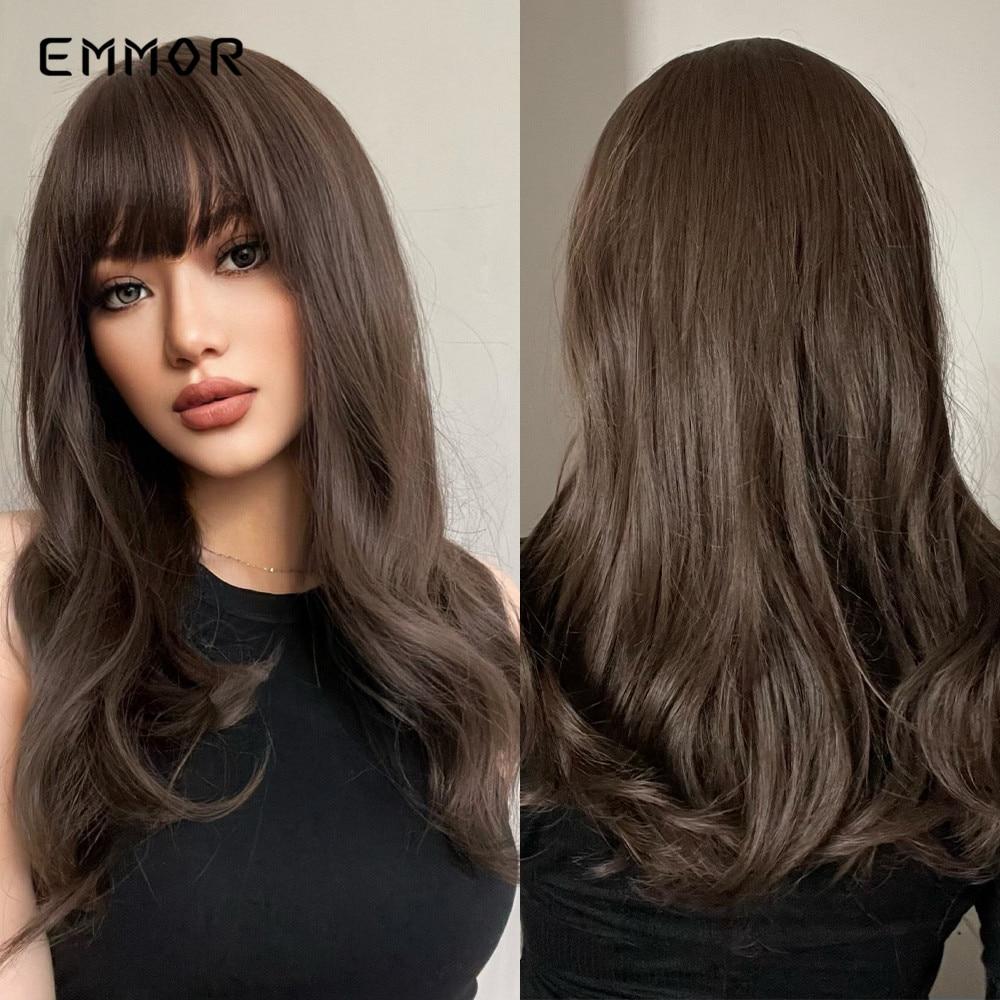 Синтетический парик из коричневых и светло-русых волос с челкой, натуральный волнистый парик для женщин, парики из термостойкого волокна для косплея