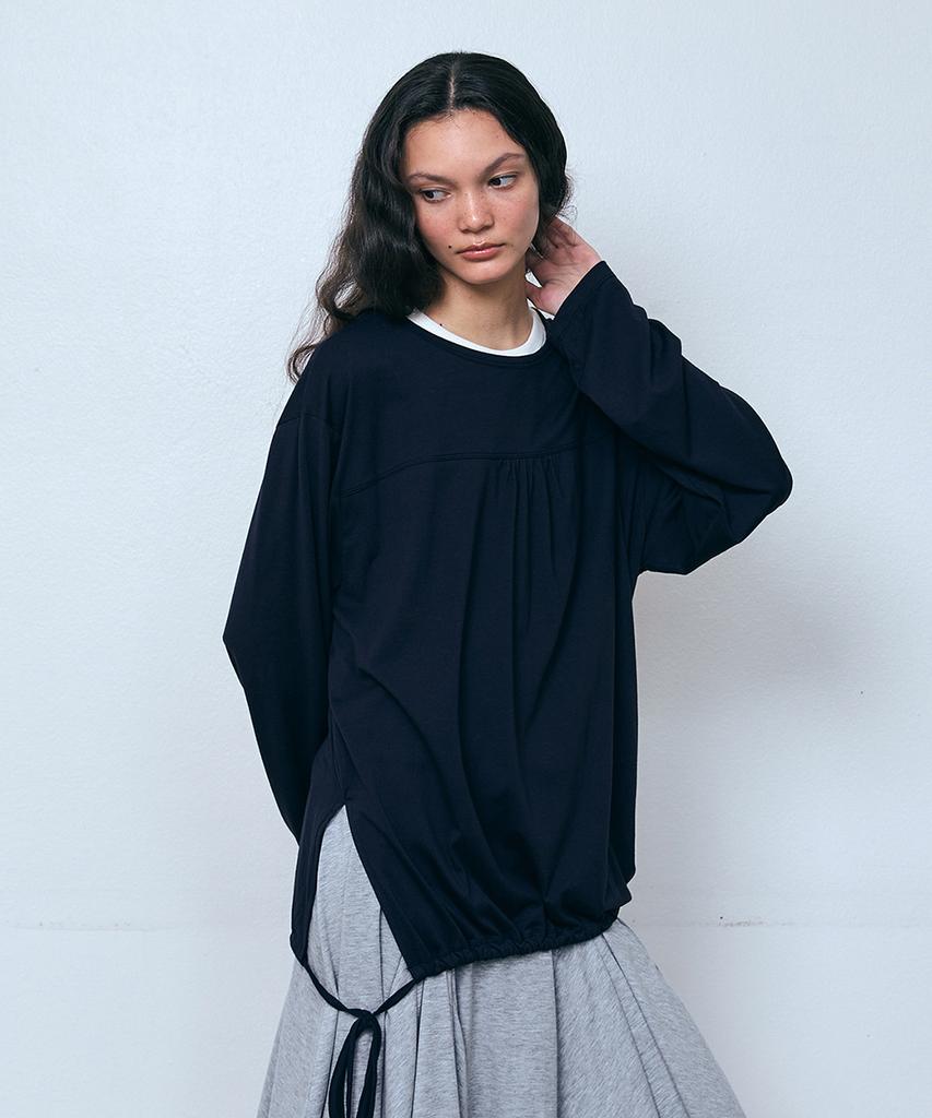 PISCESS Front Shirred Long Sleeve Top_Dark Navy