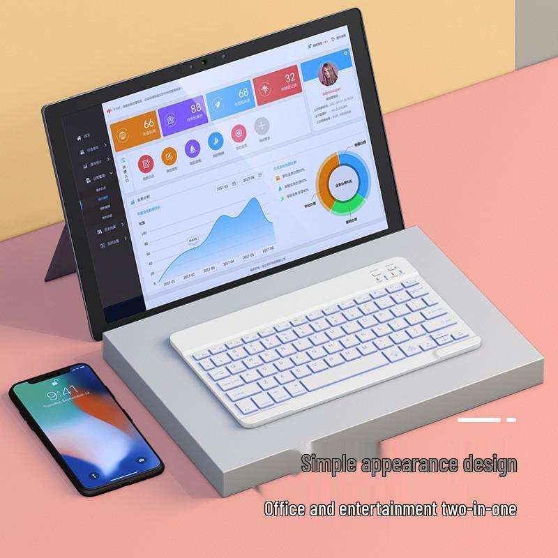 Bluetooth-клавиатура с RGB-подсветкой и бесшумная беспроводная мышь для iPad, Huawei и планшетов