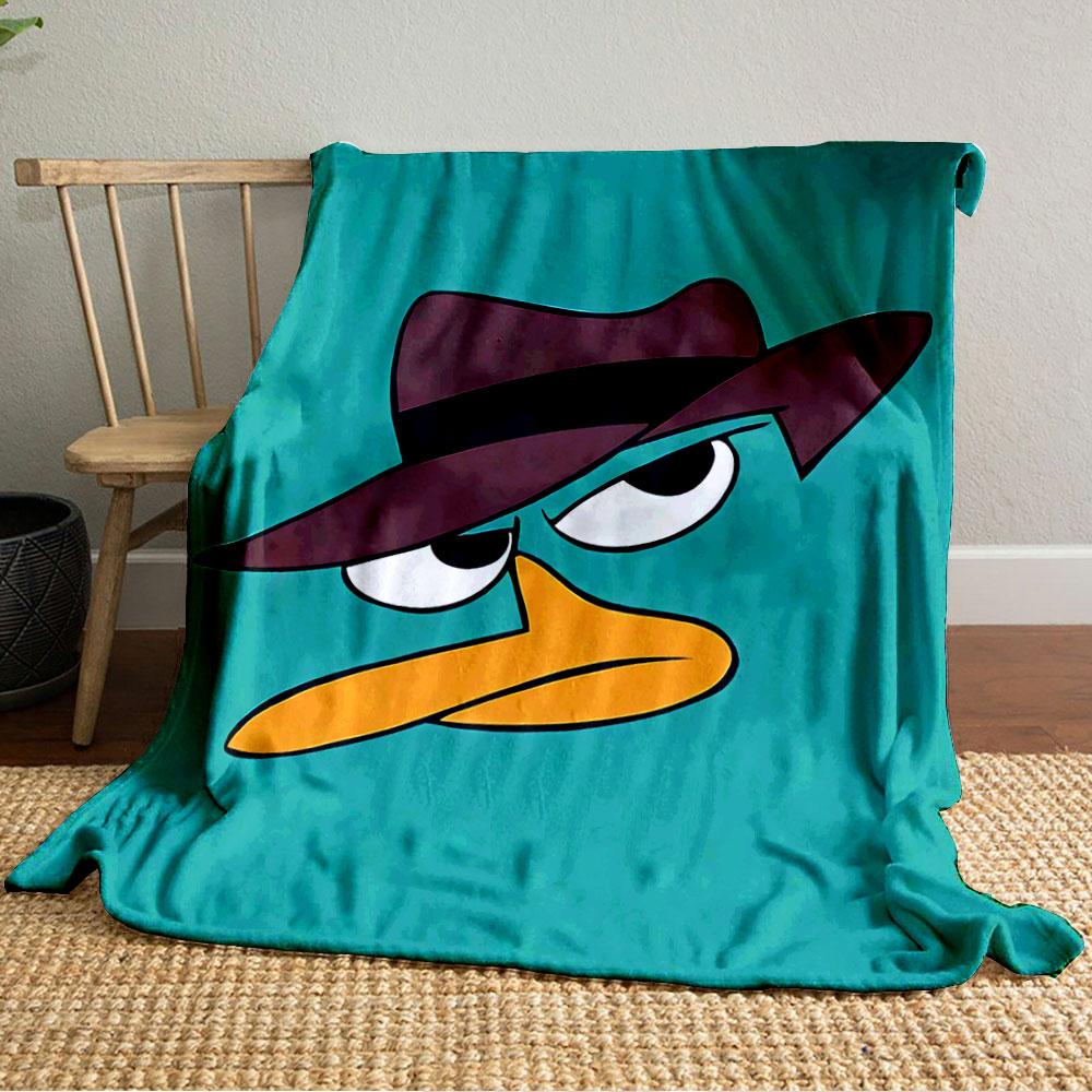 A cartoon duck face wearing a brown hat with a focused expression. for all seasons blanket lunch break throw gift