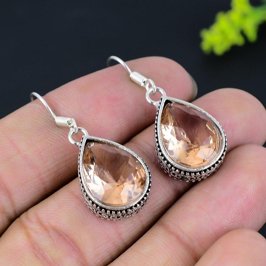 Morganite Gemstone Handmade 925 Sterling Silver Gift Jewelry Earring 1.50" M7U50