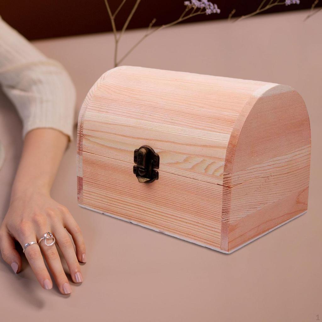 Незаконченная деревянная шкатулка DIY для хранения ювелирных изделий, витрина, сундук с сокровищами, неокрашенный деревянный