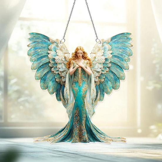 Ангел Девочка Акриловый Ловец Солнца Витражный Эффект Окно Автомобиль Подвесное Украшение Сад Ловец Солнца Панель для Внутреннего Наружного Декора