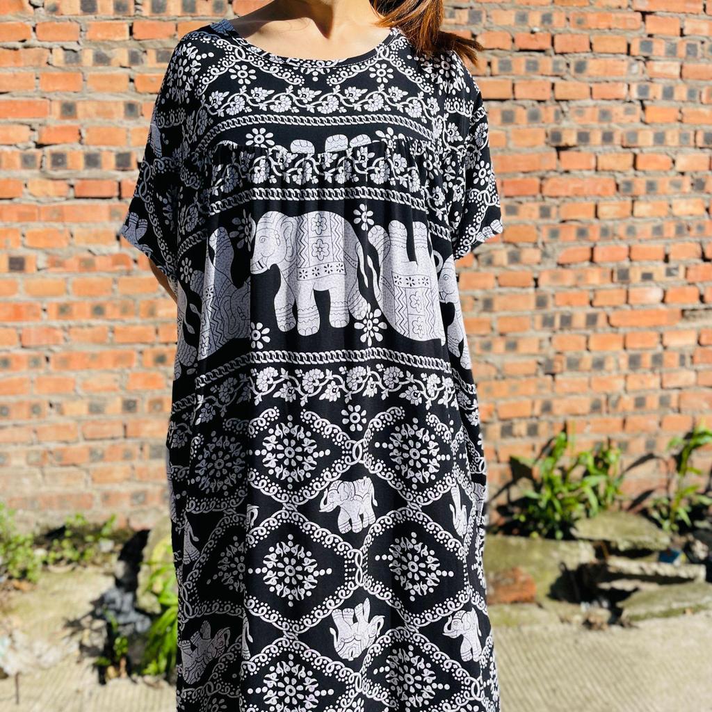 Women's Cotton Silk Mid-Length Nightgown - Summer Pajamas Plus Size Homewear for Middle-Aged and Elderly