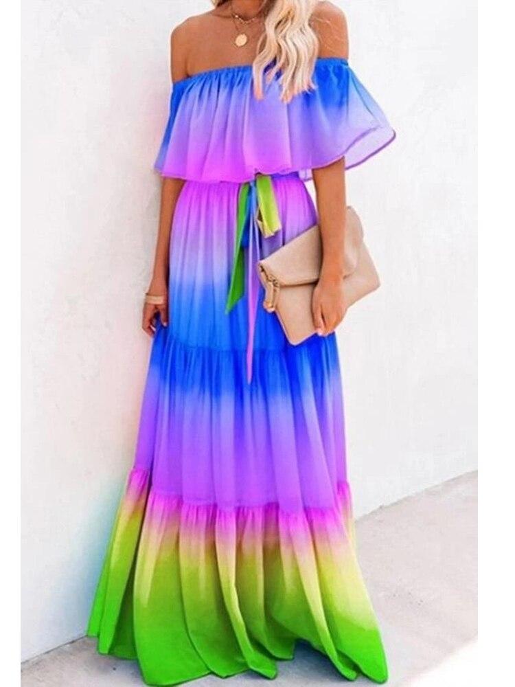 Элегантное облегающее сексуальное женское платье с открытыми плечами, лето 2022, летние платья макси в стиле бохо с цветочным принтом, женское платье Femme Ladies