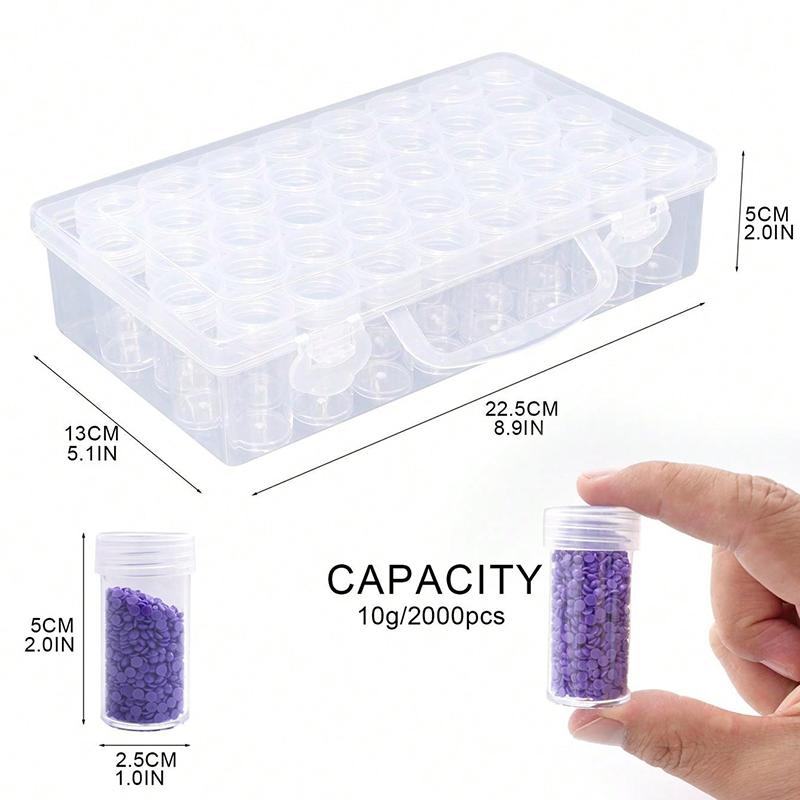 1 40-cell Clear Plastic Jewelry Storage Box Large Capacity Storage Container with 64-cell Sticker Label for Diamond Painting and Diy Bead Storage