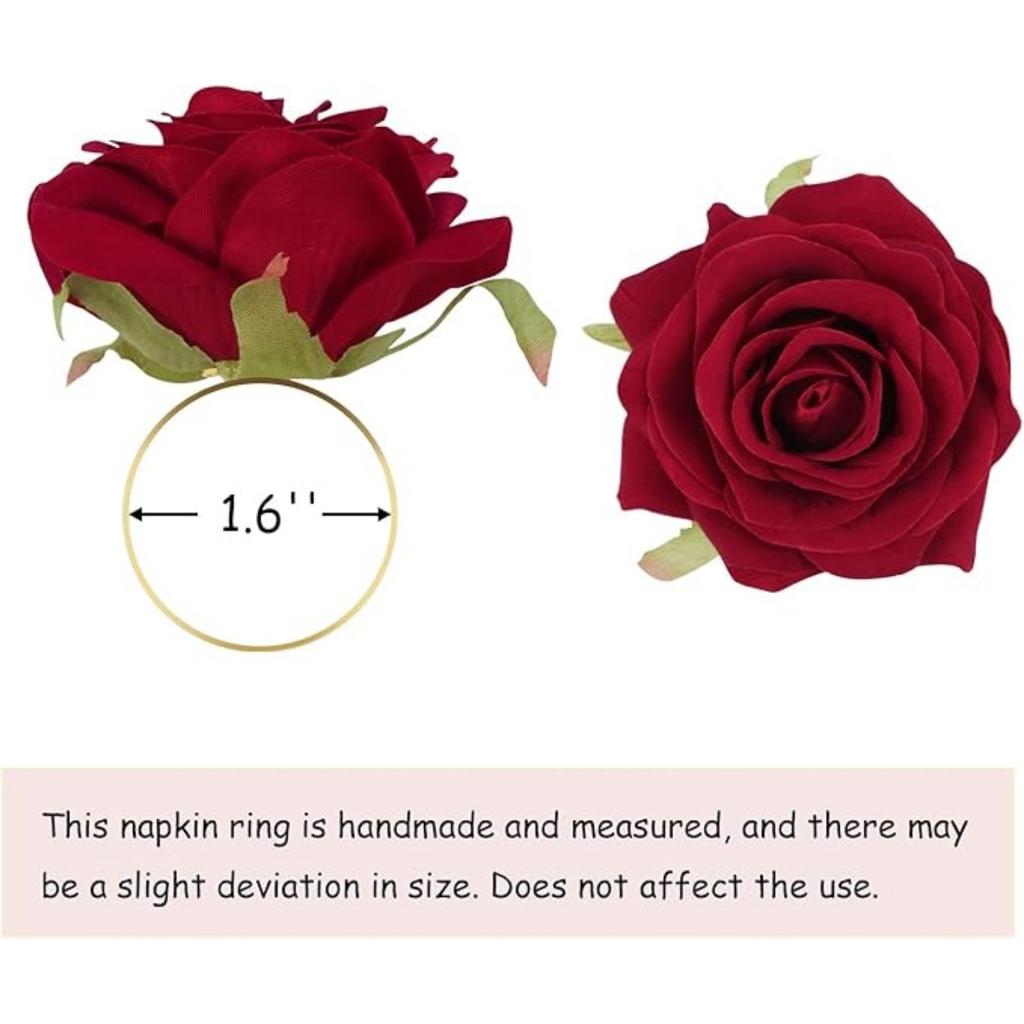 10pcs Rose Napkin Rings Artificial Rose Napkin Rings with Gold Metal Holder Design for Wedding Party Anniversary Dining Table Settings Decor