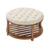 Large Round Ottoman Coffee Table, 81 cm Tufted Coffee Table with Solid Wood Shelf Storage, Linen Solid Upholstered Footrest Ottoman for Bedroom Living