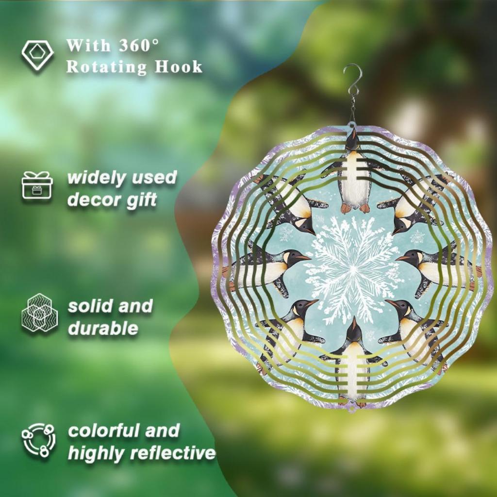 10 Inch Hanging Wind Chime with Swivel Hook Penguin Snowflake Design Blue Green Accents Garden Decor Gift for Friends Family