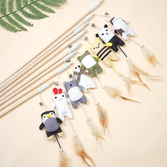 Интерактивная удочка-дразнилка для кошек, перьевая, плюшевое животное, палочка-дразнилка с колокольчиком, игровая игрушка для котят для игры и тренировок в помещении