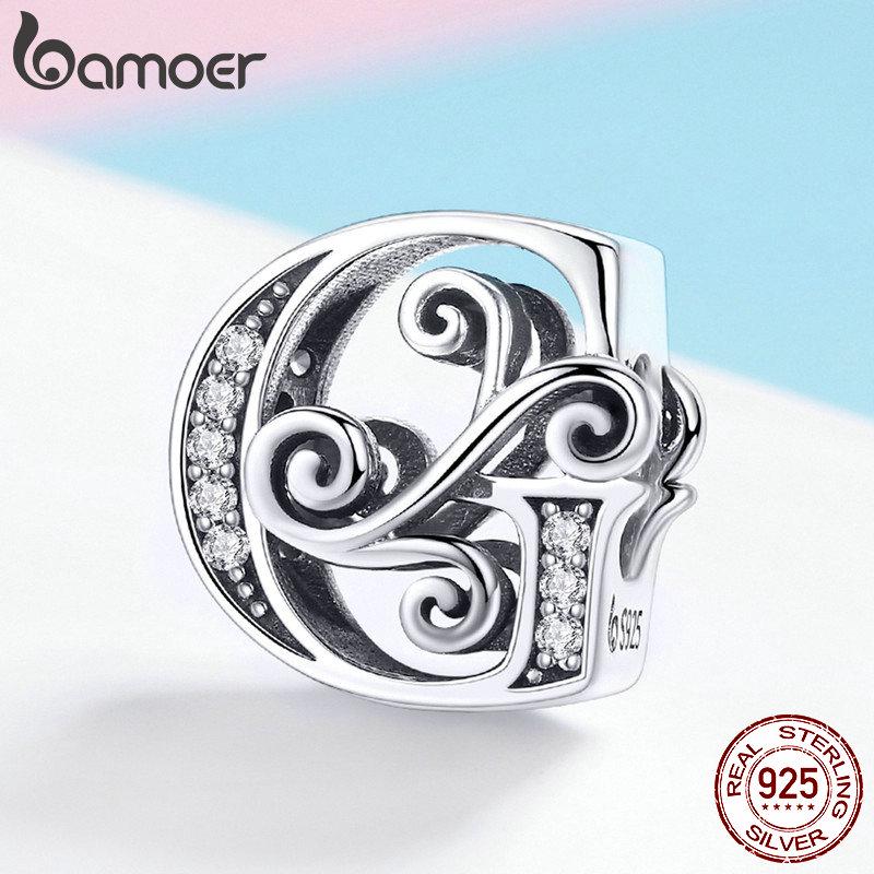 BAMOER Genuine 925 Sterling Silver Letter G Alphabet Beads Charms Fit Charm Bracelets & Bangles DIY