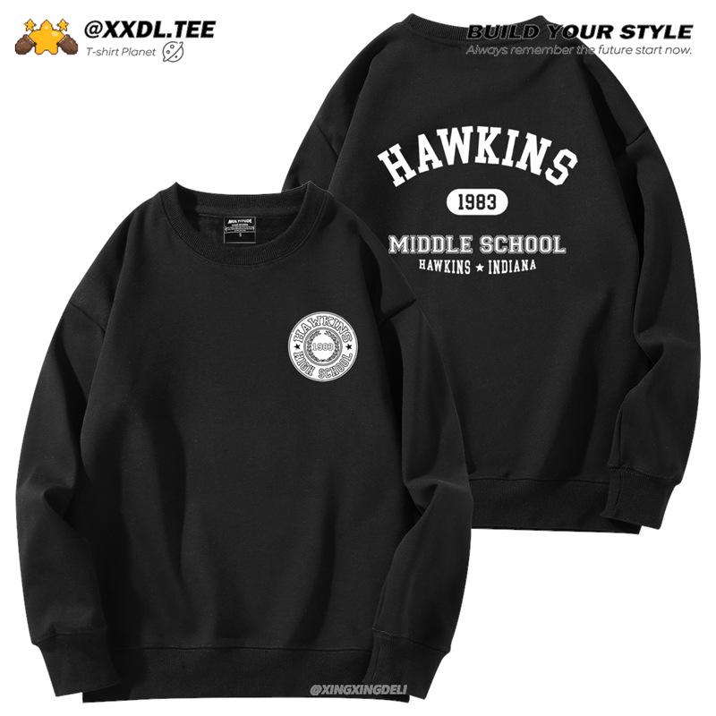 Унисекс Худи Школа Хокинса из Очень Странных Дел - Осенне-Зимняя Куртка с Длинным Рукавом и Круглым Вырезом