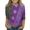 Print Tops For Youth Girls 5-16 Years Round Neck 3/4 Sleeves T-Shirts Trendy Tops Outfit Tees