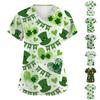 Women's Fashion Short-Sleeve Sleeve St. Patrick's Day Print V-Neck Pocket Workwear Top