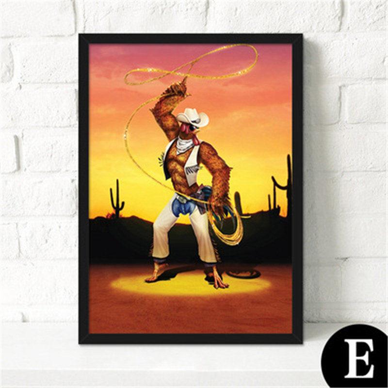 Скандинавская декоративная картина на холсте, мультяшные постеры, г-н. Свинья, крупный рогатый скот, петух и собака, играющая на гитаре для детской спальни