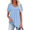 Women's Casual V-Neck Short Sleeve Chest Ruffle Solid Color Top