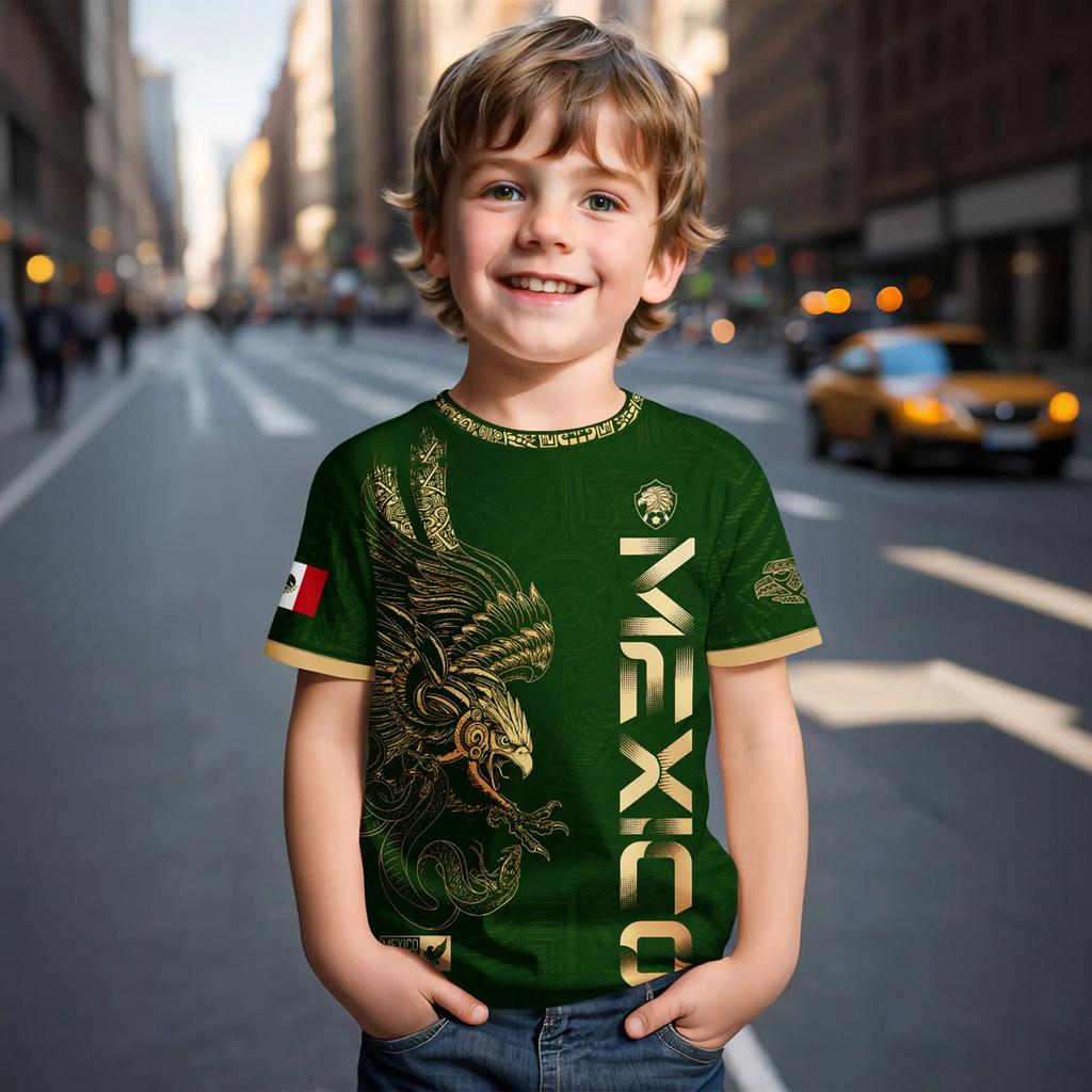 Kids Casual Short Sleeve T Shirt Mexico Themed Letter Print Lightweight Comfortable Summer Top for Boys and Girls