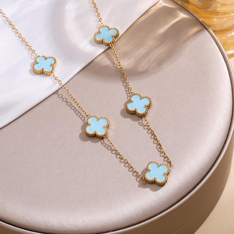 13 мм титановая сталь четырехлистный клевер пять цветков двухстороннее ожерелье Beimu 18-каратное настоящее позолоченное не выцветающее легкое роскошное ключичное ожерелье