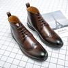 British Style Mens Brogue High Toe Shoes Vintage Leather Chelsea Boots Lace Up Autumn Winter Work Shoes Ankle Boots Men