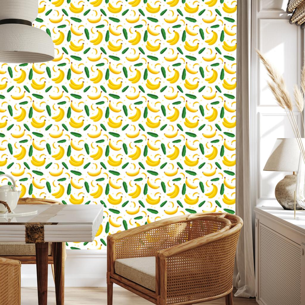 Bananas Wallpaper White and Cream for Living Room and Bedroom 50x1000