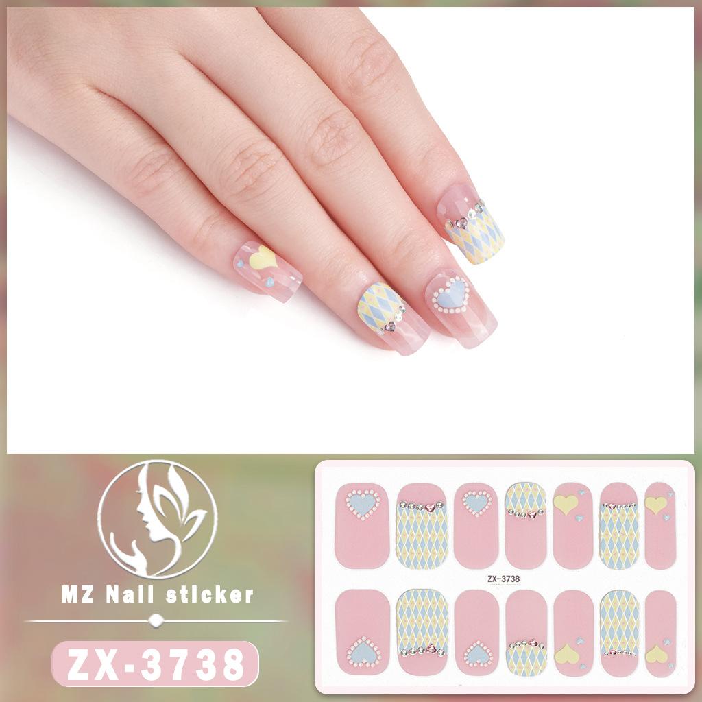 ZX 3D Waterproof No-Cure Gel Nail Wraps, Full Cover Japanese & Korean Style Spring & Summer Nail Stickers, Nail Patch Films
