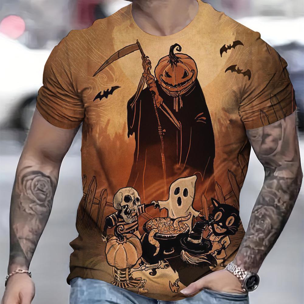 Футболка на Хэллоуин для мужчин с принтом ужасной тыквы 3D, короткие рукава, повседневные футболки для фестиваля, мужская одежда, свободная футболка, пуловер