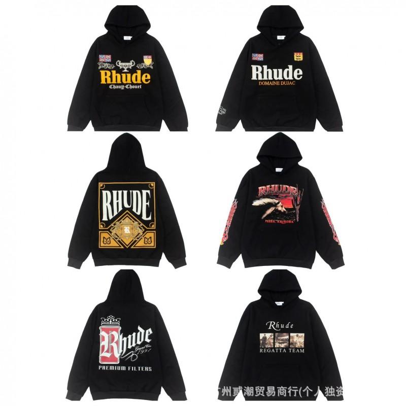 26SS American Streetwear RHUDE Racing Graphic Print Hoodie Couple Loose Fit Pullover