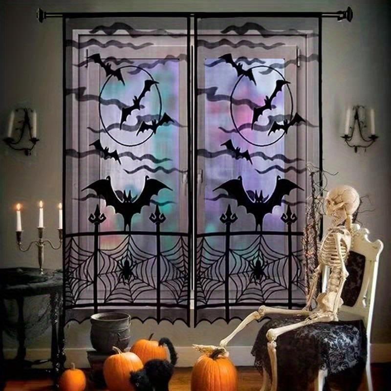 1pc Halloween Decoration Spider Witch Bat Skull Door Curtain Ghost Festival Black Lace Curtain Home Party Decoration