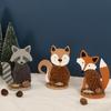 New Raccoon Fox Mini Animal Plush Wood 3D Desktop Ornament Decoration Animal Raccoon Figurines Miniatures Dropshipping