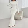 Women's Autumn and Winter Sexy Slim Round Neck Solid Color Long Sleeve Dresses