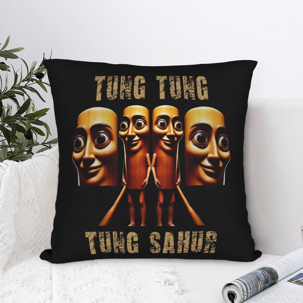 Italian Brainrot Tung Tung Tung Sahur Square Pillow Cases Cushion Cover Customized Zipper Decor Pillowcase for Home x