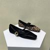 Spring Autumn Women Designer Leopard Shoes Fashion Shallow Buckle Ladies Casual Flats Shoes Square Toe Women's Mary Jane Shoes