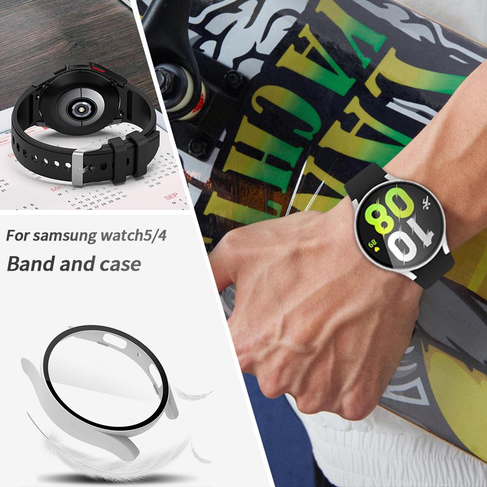 Чехол+Ремешок для Samsung Galaxy Watch 4/5/6 40мм 44мм Силиконовый Браслет Защитная Пленка Чехол для Samsung Watch 4 40мм 44мм Ремешок