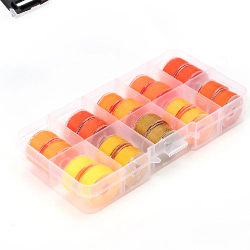 Набор: челночный бобинодержатель с прозрачной нитью, 10-секционный бобинодержатель для челнока и коробка для швейных ниток фиксированного цвета с бобинодержателем.