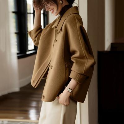 Женская верхняя одежда из шерстяной смеси с длинными рукавами, корейского большого размера 4XL, шерстяная короткая женская куртка, зимнее шерстяное женское пальто с отложным воротником