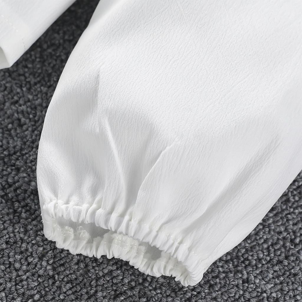 Белая блузка для больших девочек, топы с рюшами на рукавах, черные рубашки с бантом, одежда для девочек-подростков, школьная форма, осенние белые топы