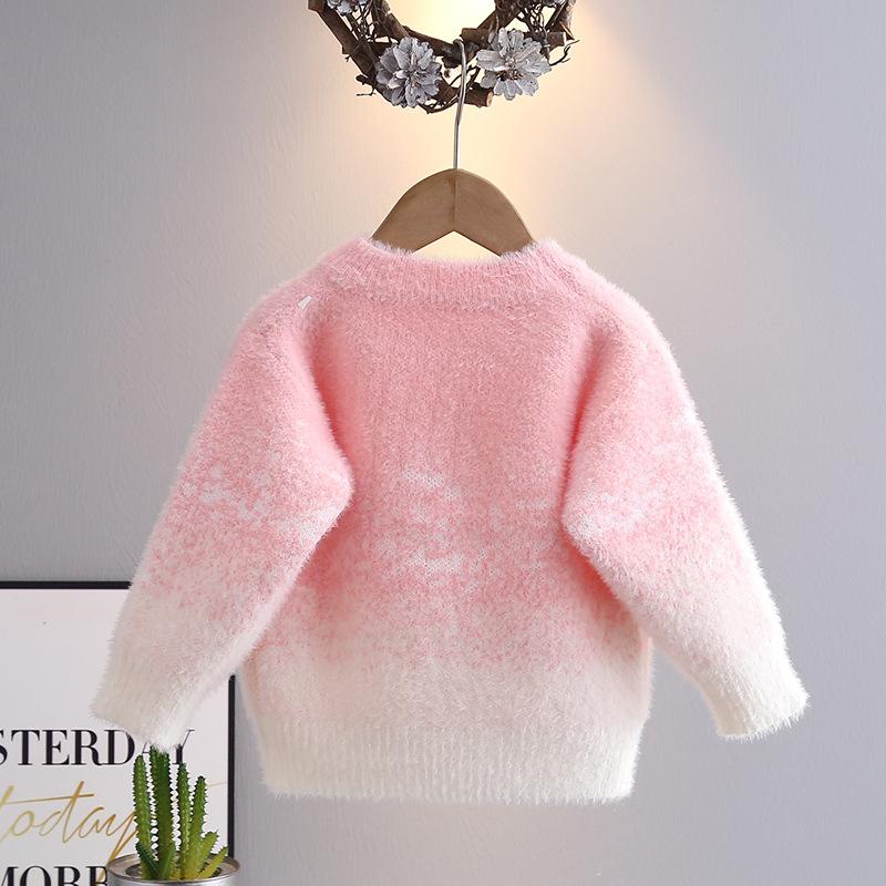 Girls' Thick Mink Fleece Autumn and Winter New Fashionable Girls Western Style Gradient Bear Sweater Trend