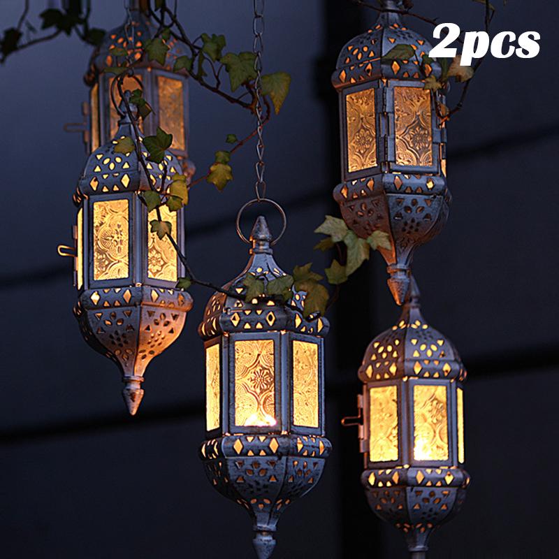 2Pcs Retro Moroccan Candle Holder Hanging Lantern Wedding Celebration Decorative Candlestick