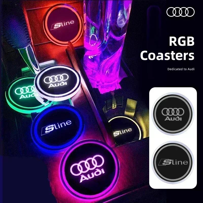 Car 2025 New Hot Hot A8 For q2 2pcs LED Car Luminous Coaster Cup Holder Anti-slip Mat for q2 A3 8P 8L 8V A4 B8 B6 B7 B9 A6 C