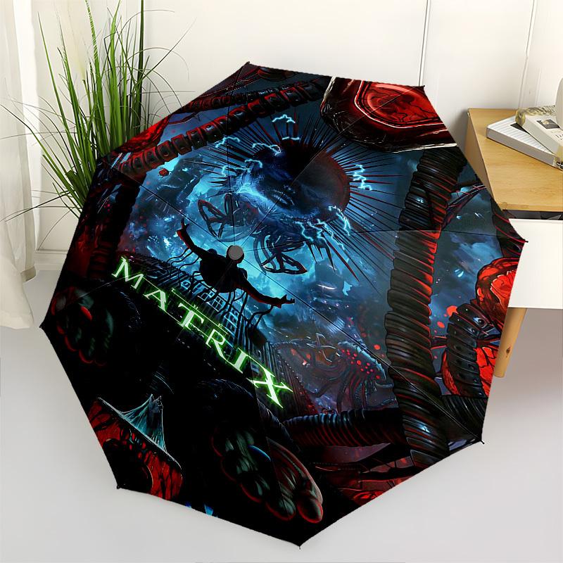 1pc Matrix Reality Automatic Folding Umbrella - Compact 8-Rib Design, Durable Plastic & Iron1381L