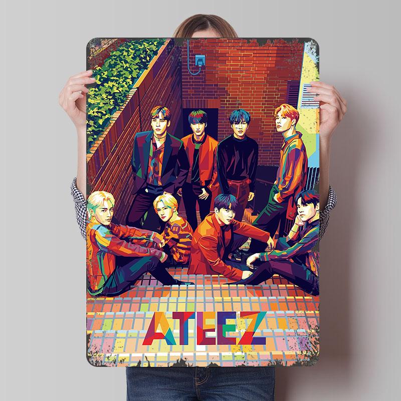 Постер-портрет группы ATEEZ в стиле поп-арт, Индивидуальная настенная живопись, Винтажные металлические таблички, Ретро-жестяная табличка для мужской комнаты, Декор для дома