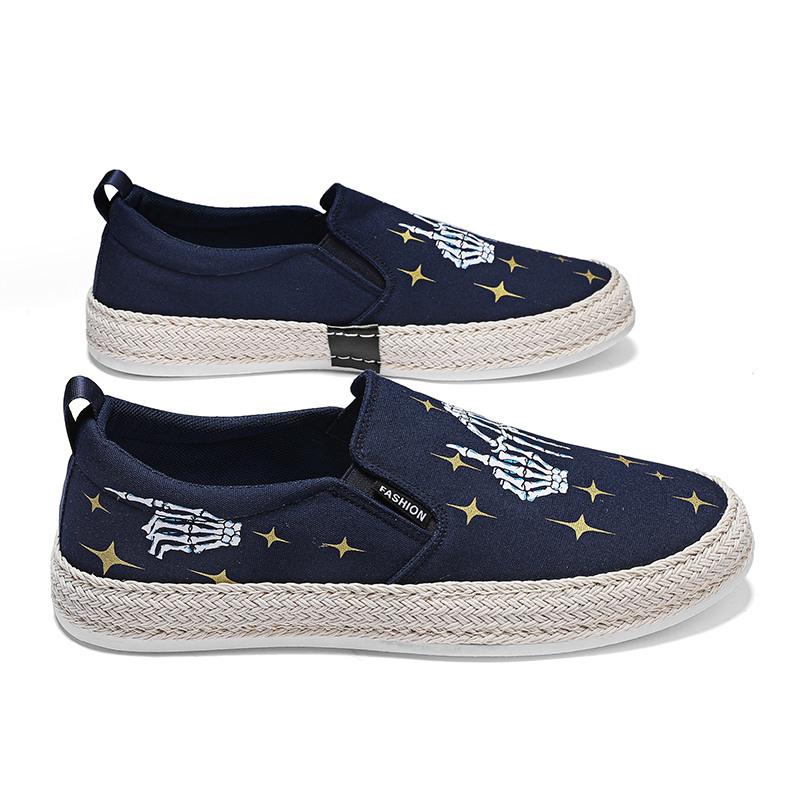 Мода 2022 Черные Летние Слипоны с Принтом Мужские Холщовые Туфли Дышащие Платформа Плоская Подошва Для Мужчин Комфортные Мужские Лоферы Повседневные