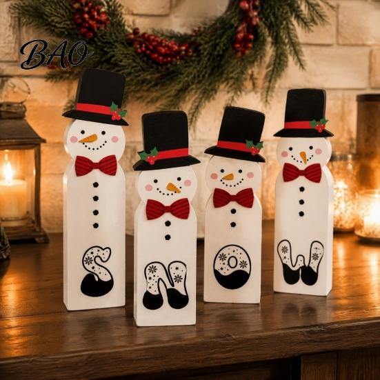 Festive Elk Snowman Figurines Wooden Christmas Tiered Tray Decor, Santa Reindeer Blessing Word Sets for Holiday Tabletop Decorations And Rustic