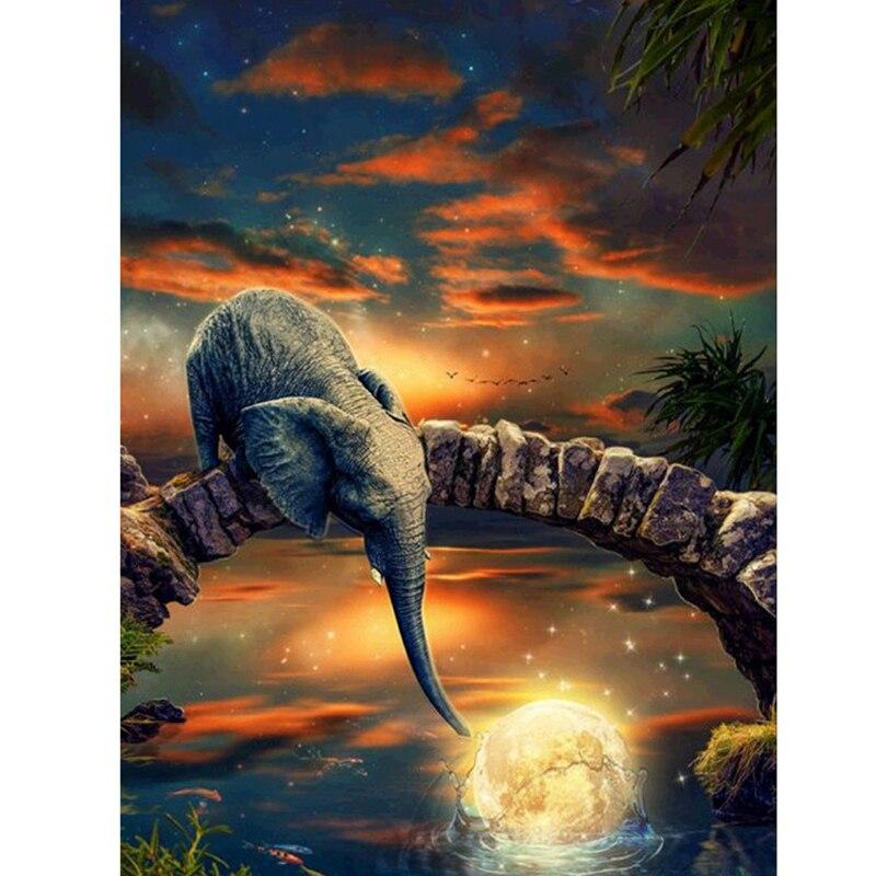 DIY Elephant 5D Diamond Painting Full Round Drill Rhinestone Animal Diamond Embroidery Cross Stitch Mosaic Kits Wall Art Decor