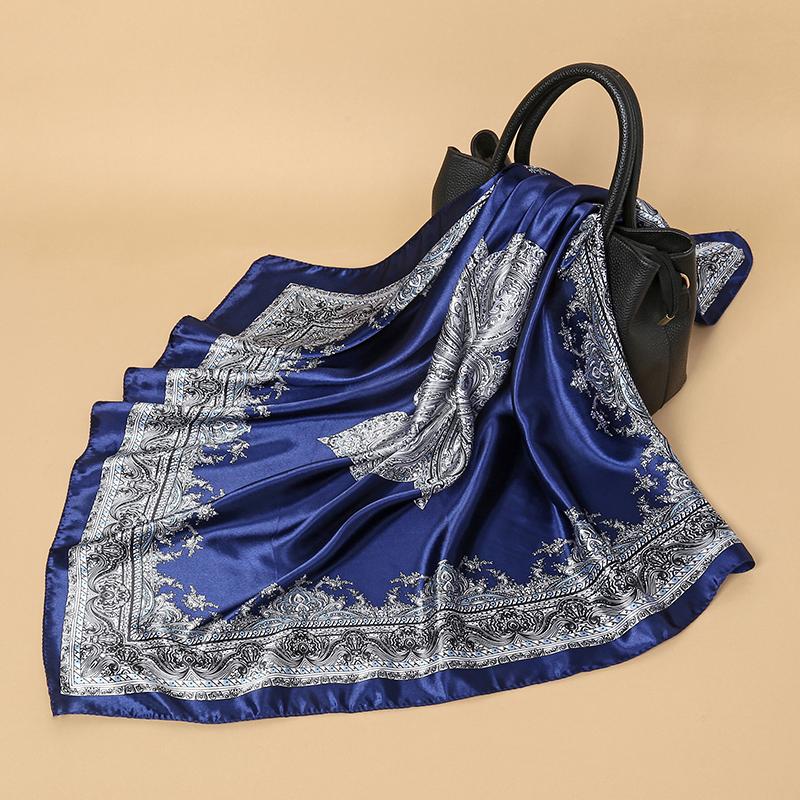 Luxury Brand Silk Satin Square Scarf Women Hijab Bandana Muslim Headscarves Shawl Wrap Ladies Headband Neckerchief Foulard 90cm