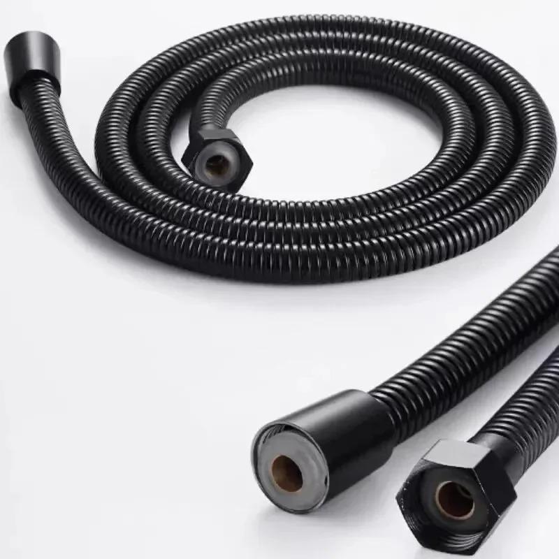 Upgrade Stainless1.5M Black Flexible Shower Hose Long Bathroom Shower Hose Extension Plumbing Pulling Tube Bath Accessories