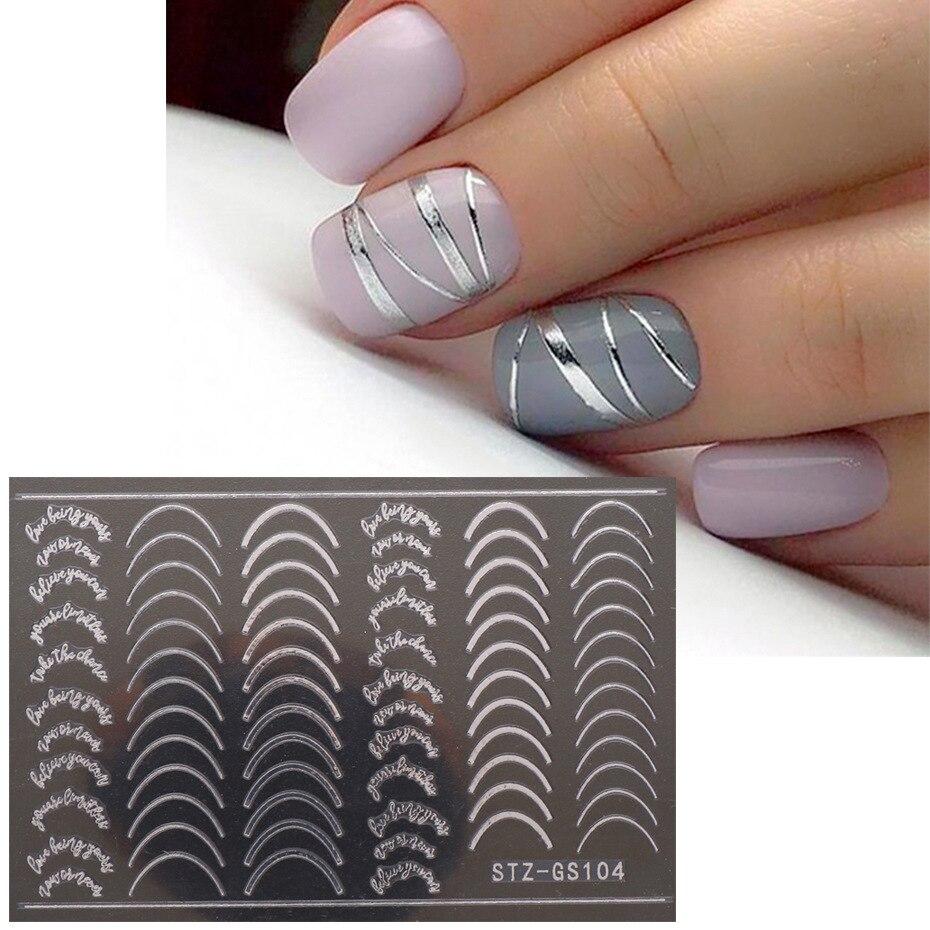 Abstract Line DIY Nail Stickers for Women Girls Nail Art Decorations Rose Gold Spring 3D Sliders for Manicure Nail Polish Decals